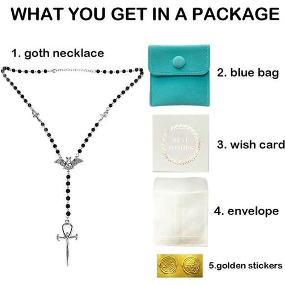 Necklace for Women Men Trad Gothic Rosary Vampire Emo Alt Grunge - Picture 7 of 7